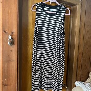 Time and Tru Black and White Striped Midi Dress